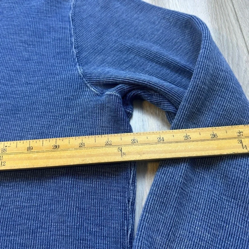 Polo Ralph Lauren Mens Blue Waffle Knit Henley Hoodie Vintage Thermal Large